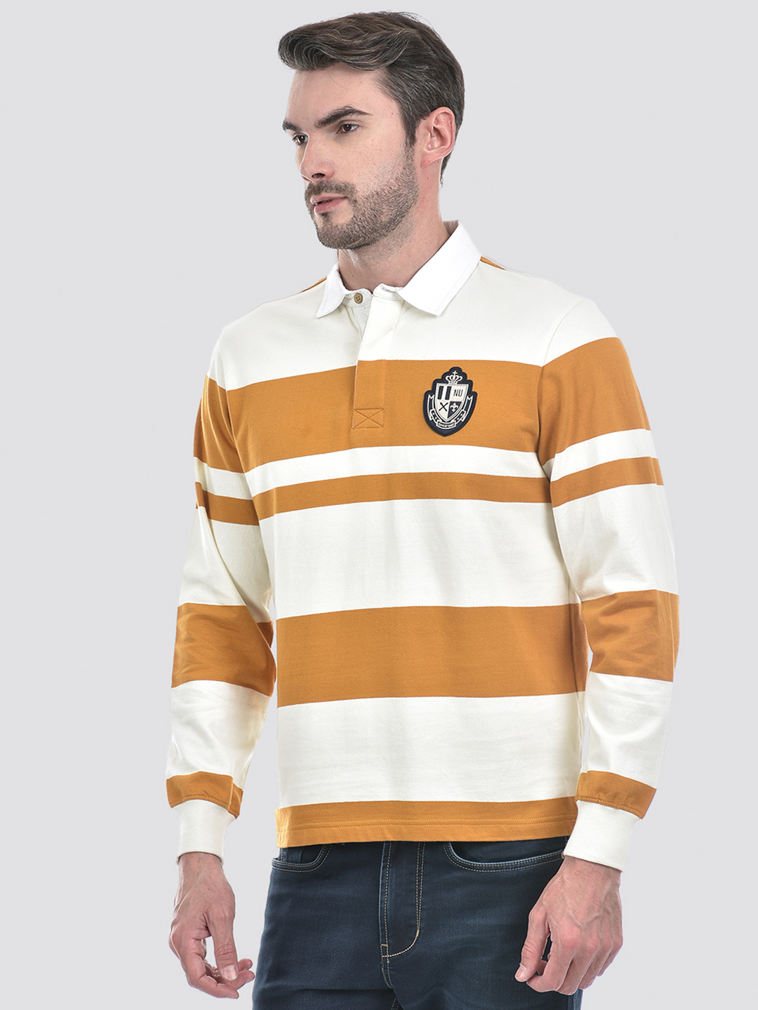Numero Uno Men Striper Orange Polo Neck Sweatshirt